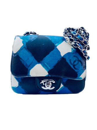 BLUE WHITE AIRLINES MINI SQUARE CLASSIC FLAP BAG