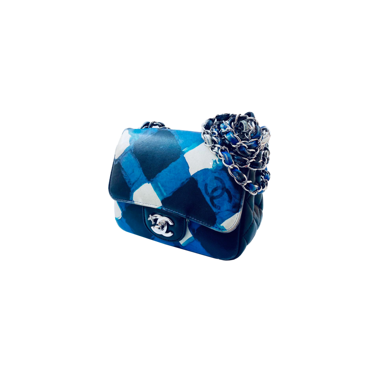 BLUE WHITE AIRLINES MINI SQUARE CLASSIC FLAP BAG