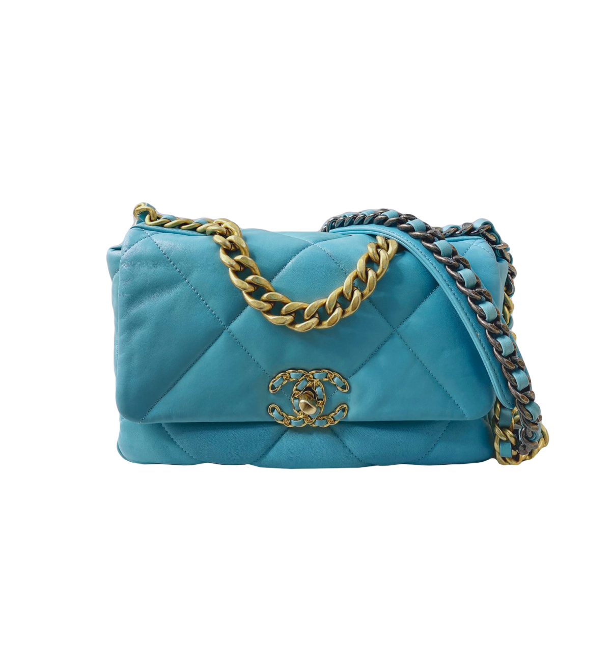 LIGHT BLUE LAMBSKIN CHANEL19 LARGE SHOULDER BAG