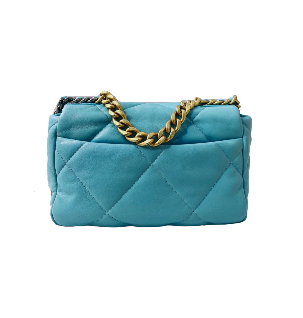 LIGHT BLUE LAMBSKIN CHANEL19 LARGE SHOULDER BAG