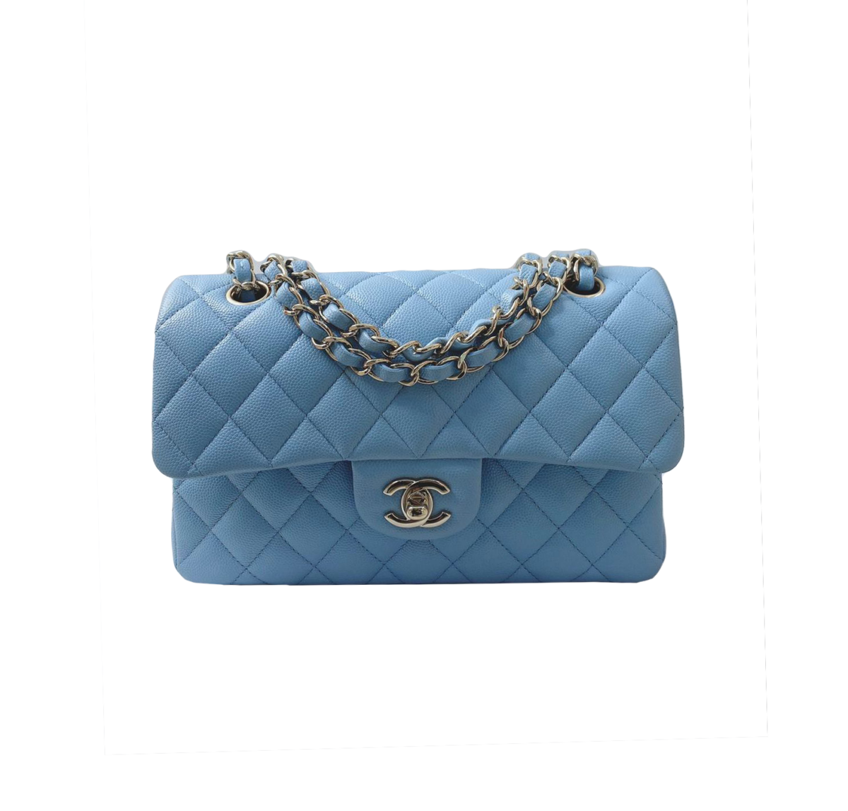 LIGHT BLUE CAVIAR LEATHER SMALL CLASSIC DOUBLE FLAP BAG
