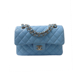 LIGHT BLUE CAVIAR LEATHER SMALL CLASSIC DOUBLE FLAP BAG