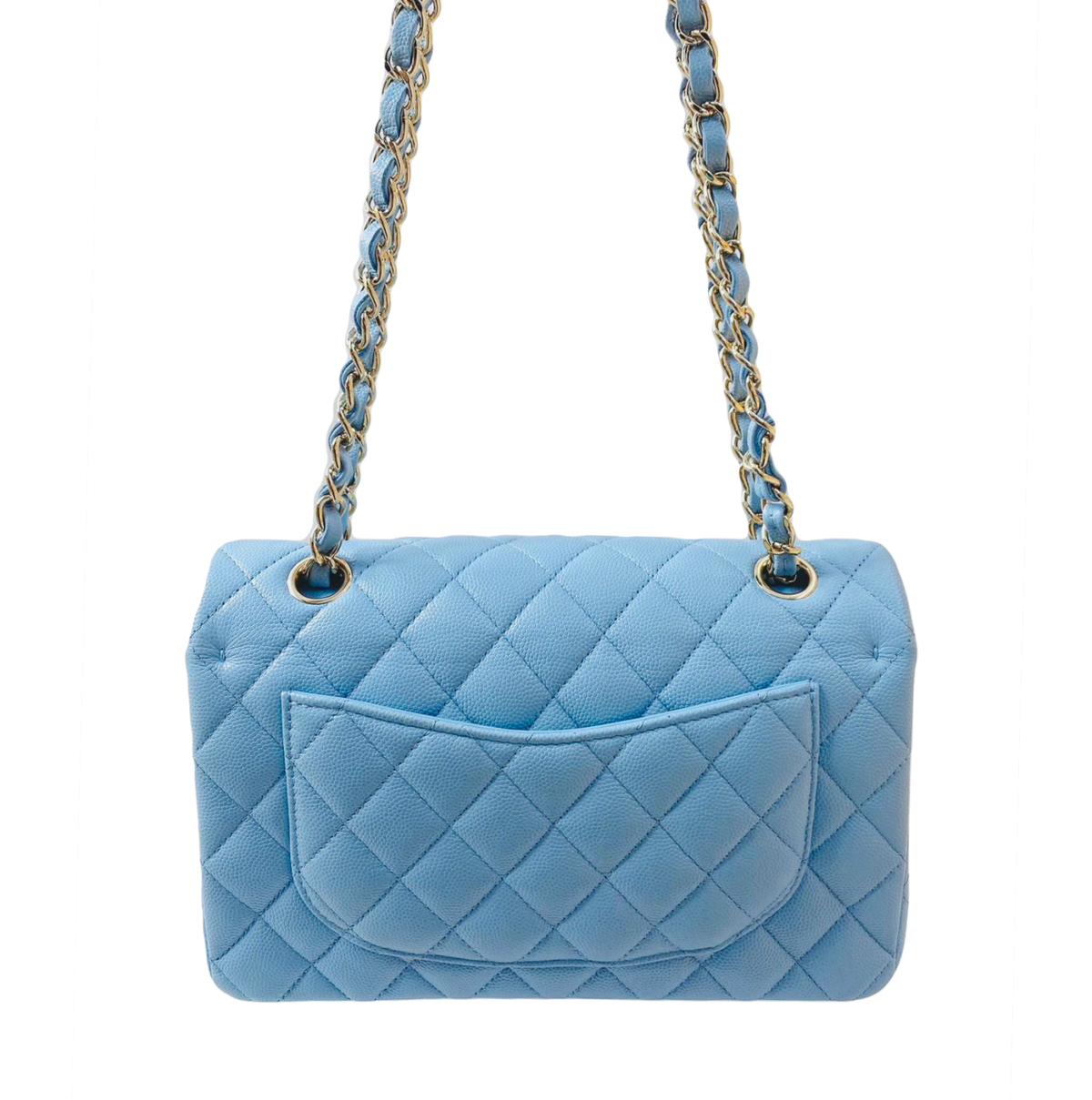 LIGHT BLUE CAVIAR LEATHER SMALL CLASSIC DOUBLE FLAP BAG