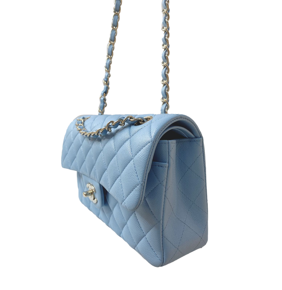 LIGHT BLUE CAVIAR LEATHER SMALL CLASSIC DOUBLE FLAP BAG