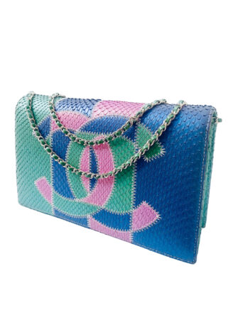 TRICOLOR SNAKESKIN 2017 LOGO CHAIN CLUTCH
