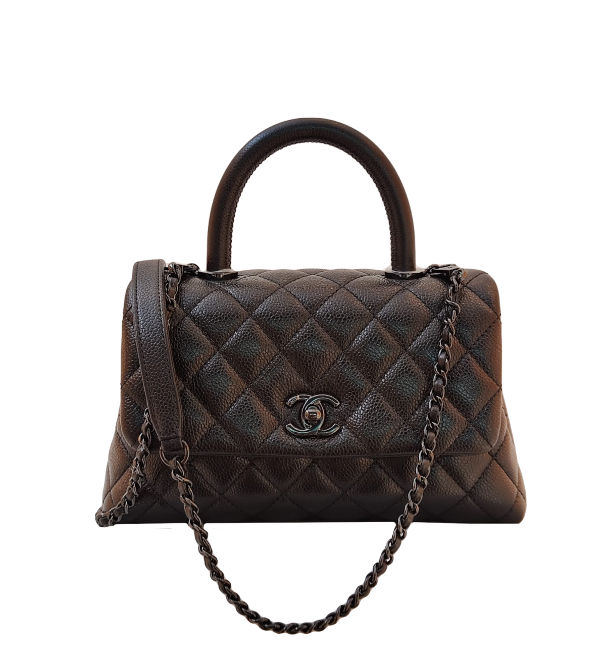 CHANEL SO BLACK CAVIAR LEATHER SMALL COCO TOP HANDLE BAG