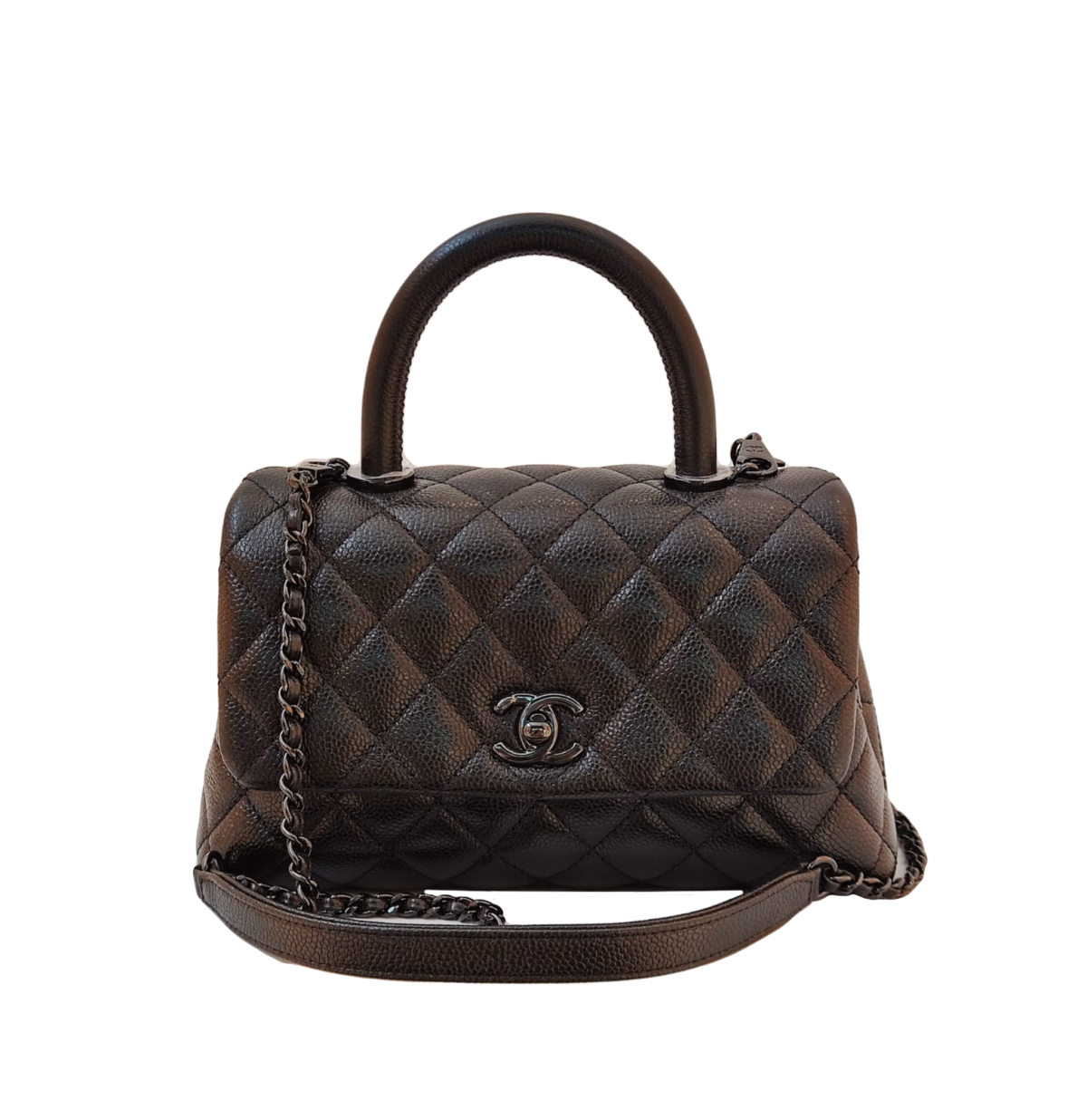 CHANEL SO BLACK CAVIAR LEATHER SMALL COCO TOP HANDLE BAG