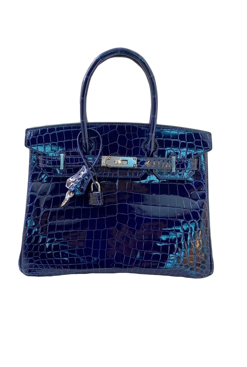 BLUE SAPPHIRE BIRKIN 30 NILOTICUS CROCODILE PHW - styleforless