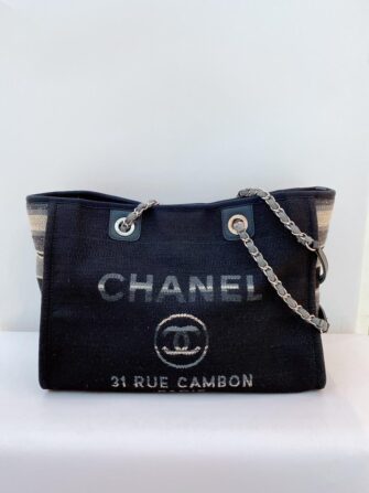 BLACK STRIPE SMALL DEAUVILLE TOTE BAG