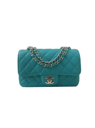 TURQUOISE CAVIAR LEATHER CLASSIC MINI FLAP BAG