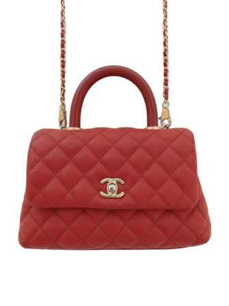 RED CAVIAR LEATHER COCO TOP HANDLE BAG