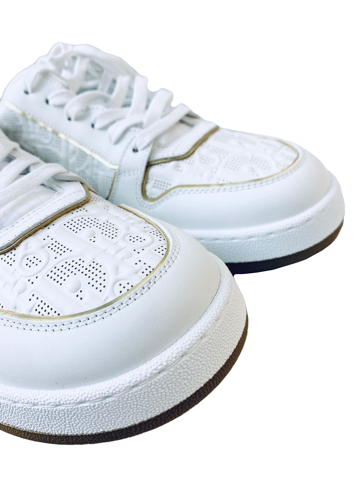 WHITE AND GOLD DIOR OBLIQUE PERFORATED CALFSKIN LEATHER ONE SNEAKERS ...