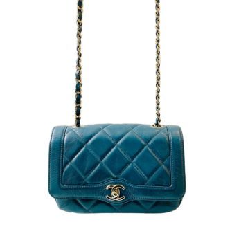 TEAL BLUE LEATHER MINI PARIS LIMITED EDITION FLAP BAG