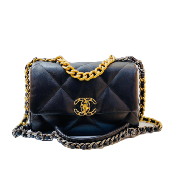 BLACK LAMBSKIN LEATHER CHANEL19 HANDBAG