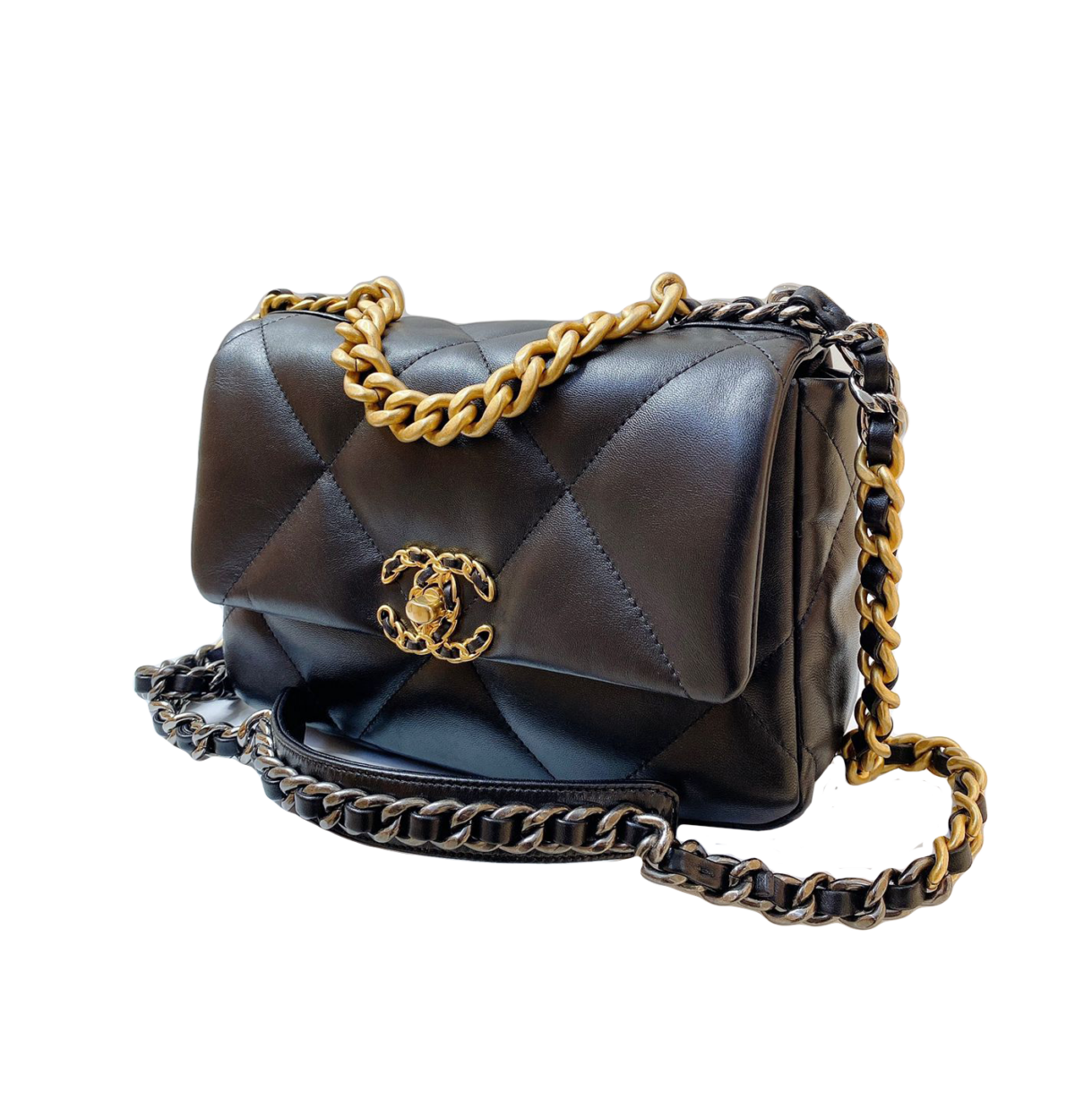 BLACK LAMBSKIN LEATHER CHANEL19 HANDBAG