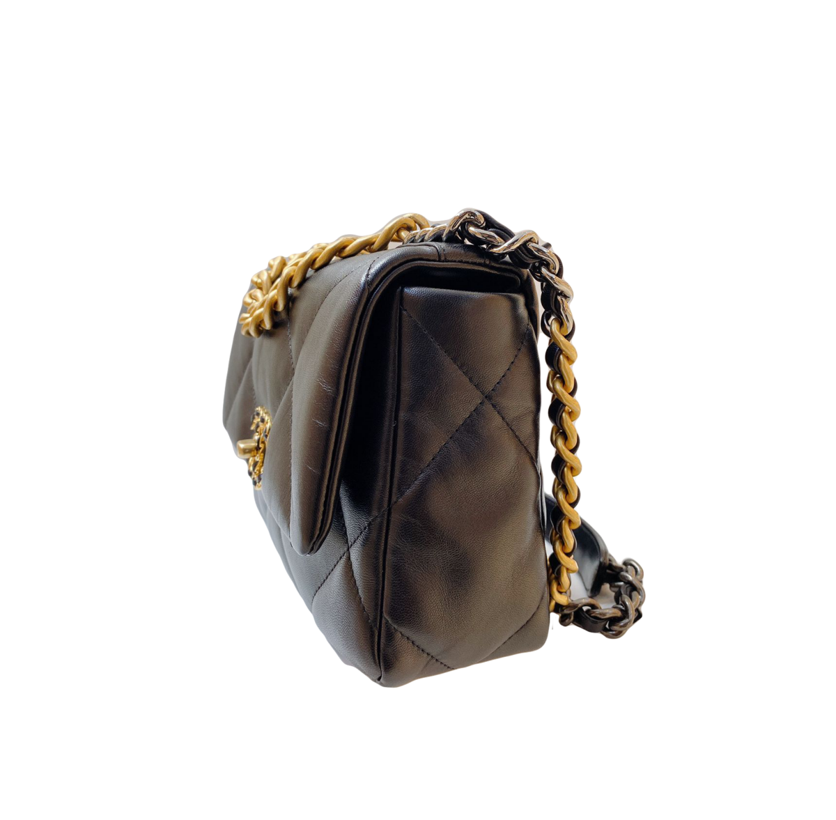 BLACK LAMBSKIN LEATHER CHANEL19 HANDBAG