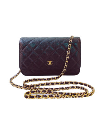 BLACK CAVIAR LEATHER WALLET ON CHAIN