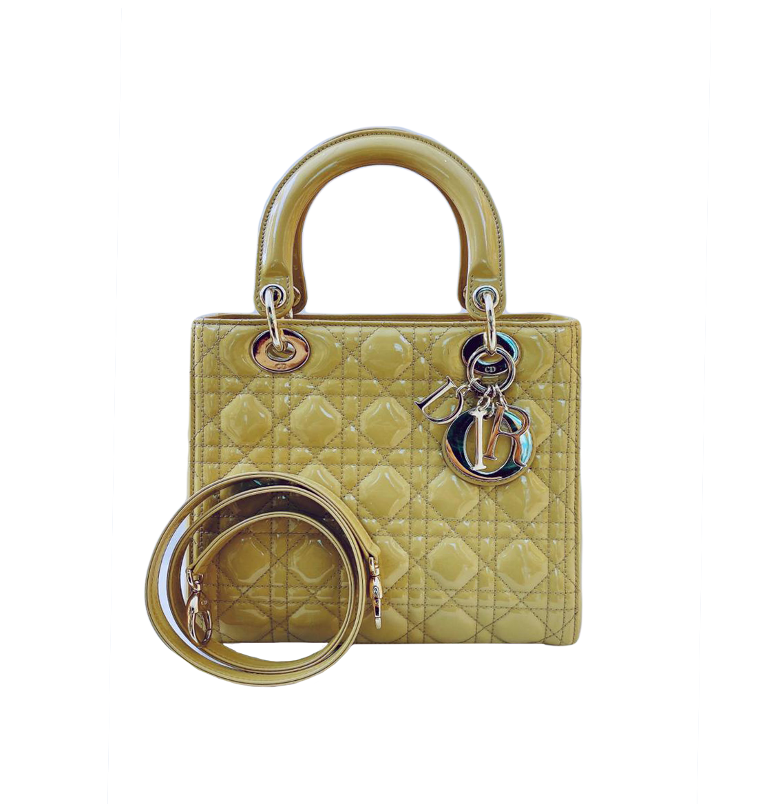 BEIGE PATENT LEATHER MEDIUM LADY DIOR TOTE BAG styleforless