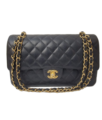 BLACK CAVIAR LEATHER MEDIUM CLASSIC DOUBLE FLAP HANDBAG GHW