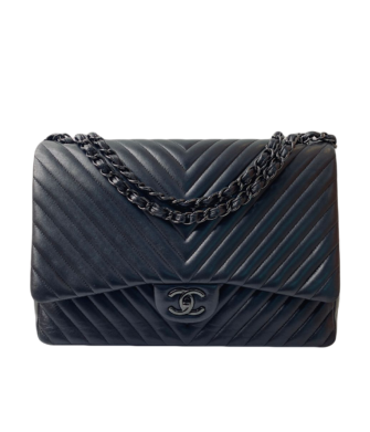 SO BLACK CHEVRON LEATHER MAXI CLASSIC HANDBAG