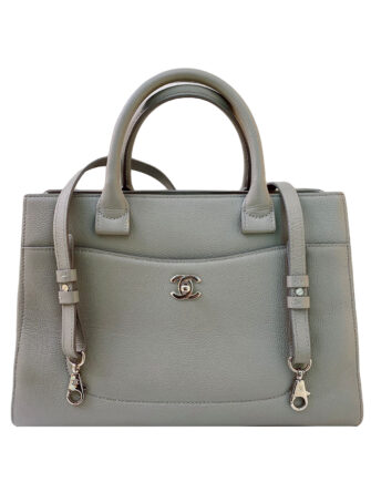 GRAY LEATHER SMALL NEO EXECUTIVE SHOPPER TOTE BAG