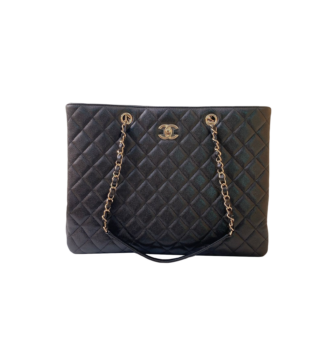 BLACK QUILTED CAVIAR LEATHER LARGE CLASSIC TOTE BAG