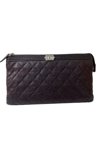 BLACK CAVIAR LEATHER BOY MEDIUM CLUTCH
