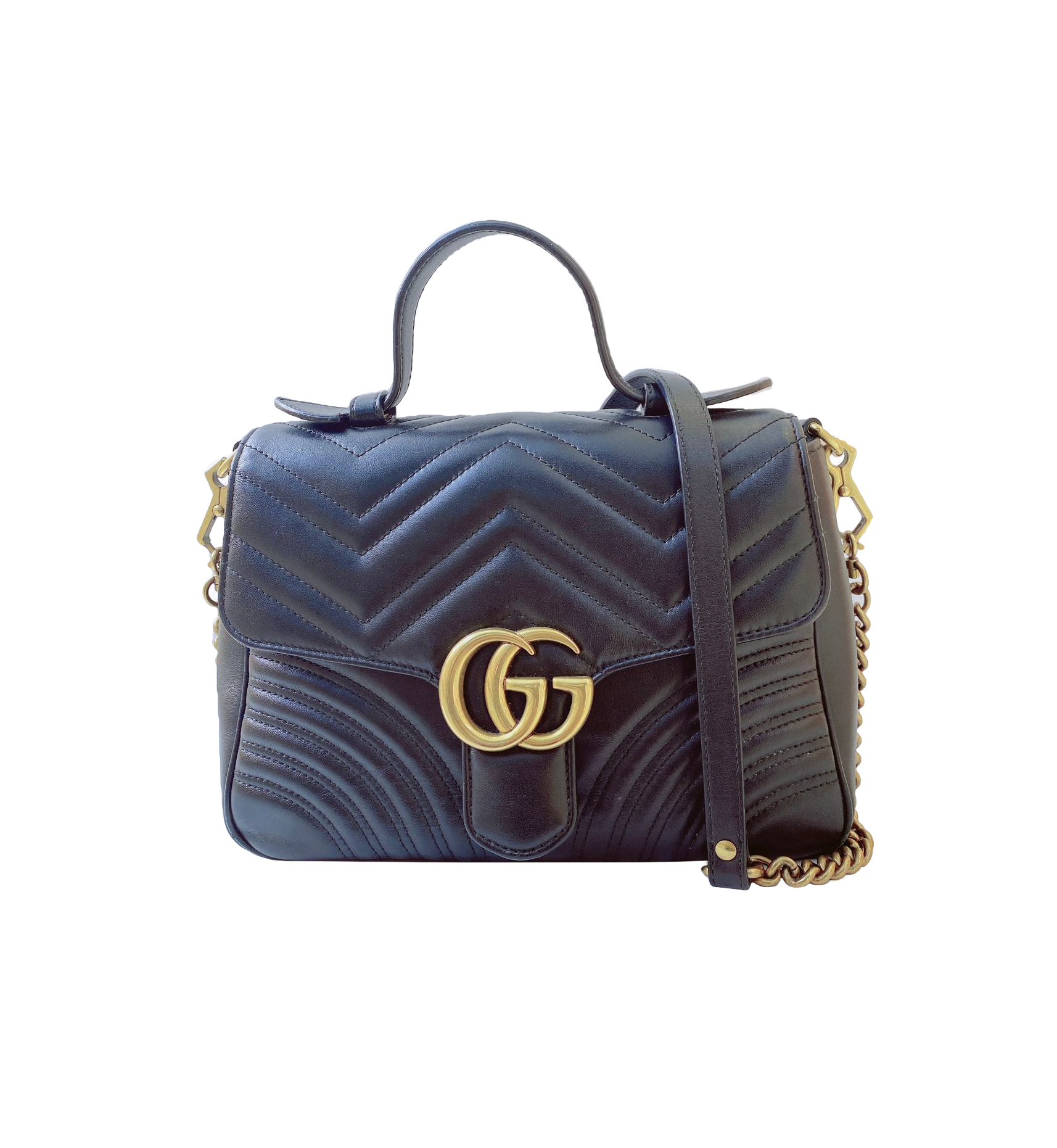 BLACK LEATHER GG MARMONT TOP HANDLE BAG styleforless