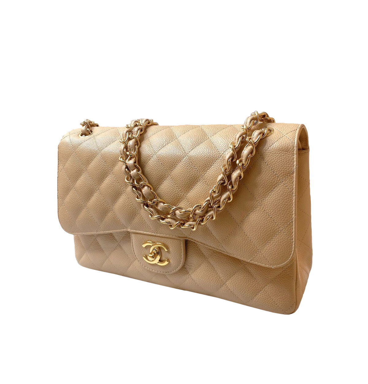 JUMBO CLASSIC DOUBLE FLAP BAG BEIGE CAVIAR GOLD HARDWARE
