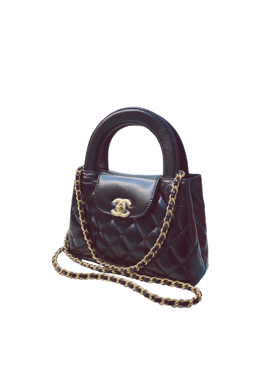 BLACK AGED CALFSKIN QUILTED MINI KELLY SHOPPER BAG - styleforless