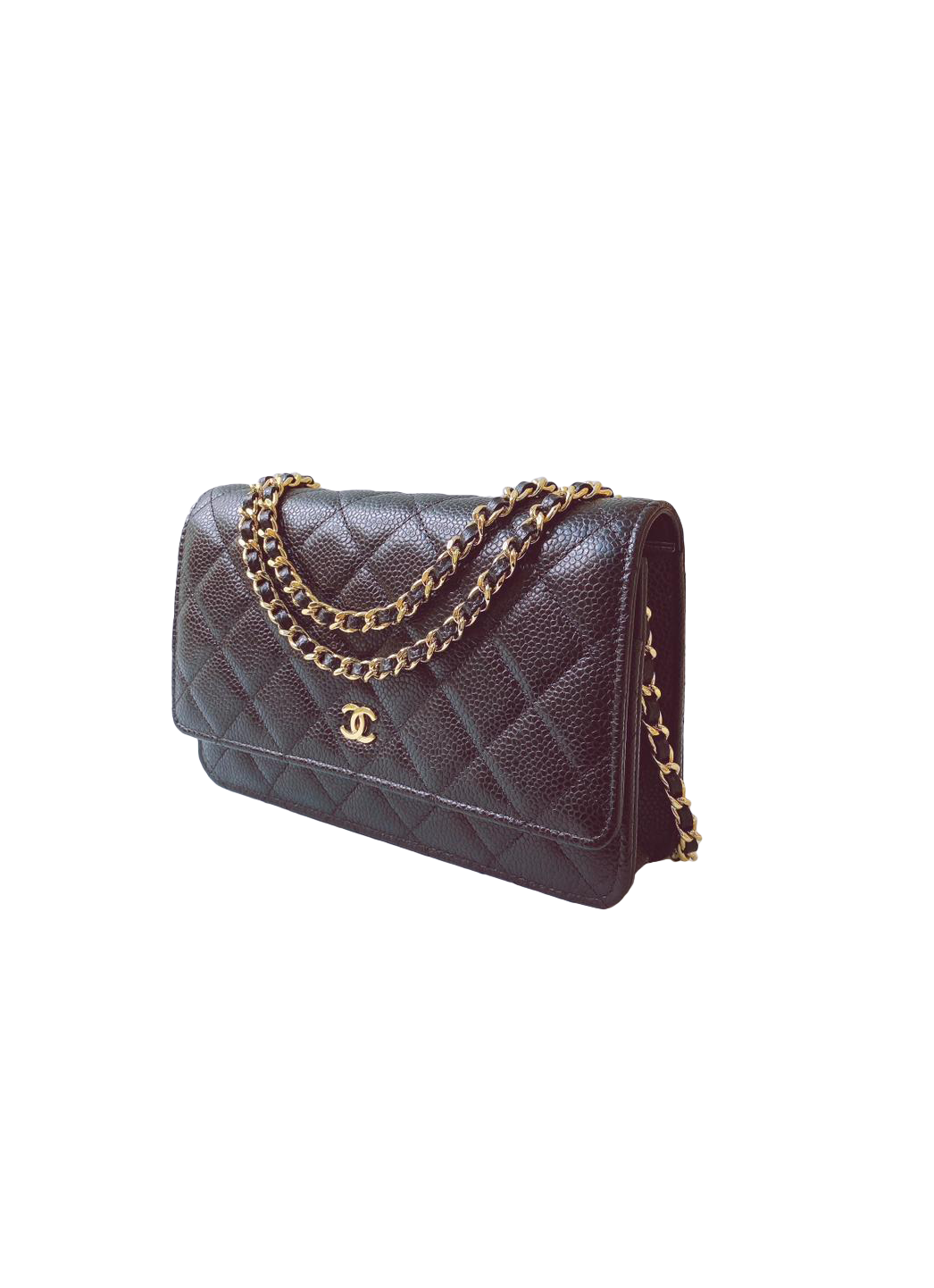 Chanel Black Quilted Caviar Wallet On Chain Gold Hardware, 2023