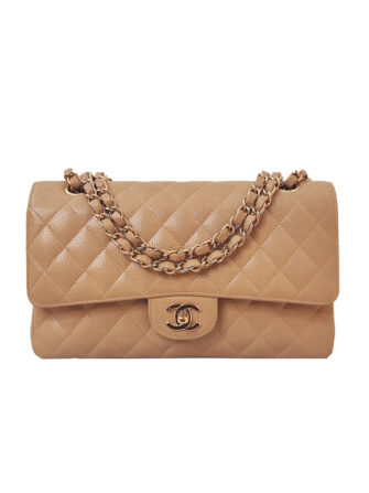 DARK BEIGE CAVIAR LEATHER MEDIUM CLASSIC DOUBLE FLAP BAG