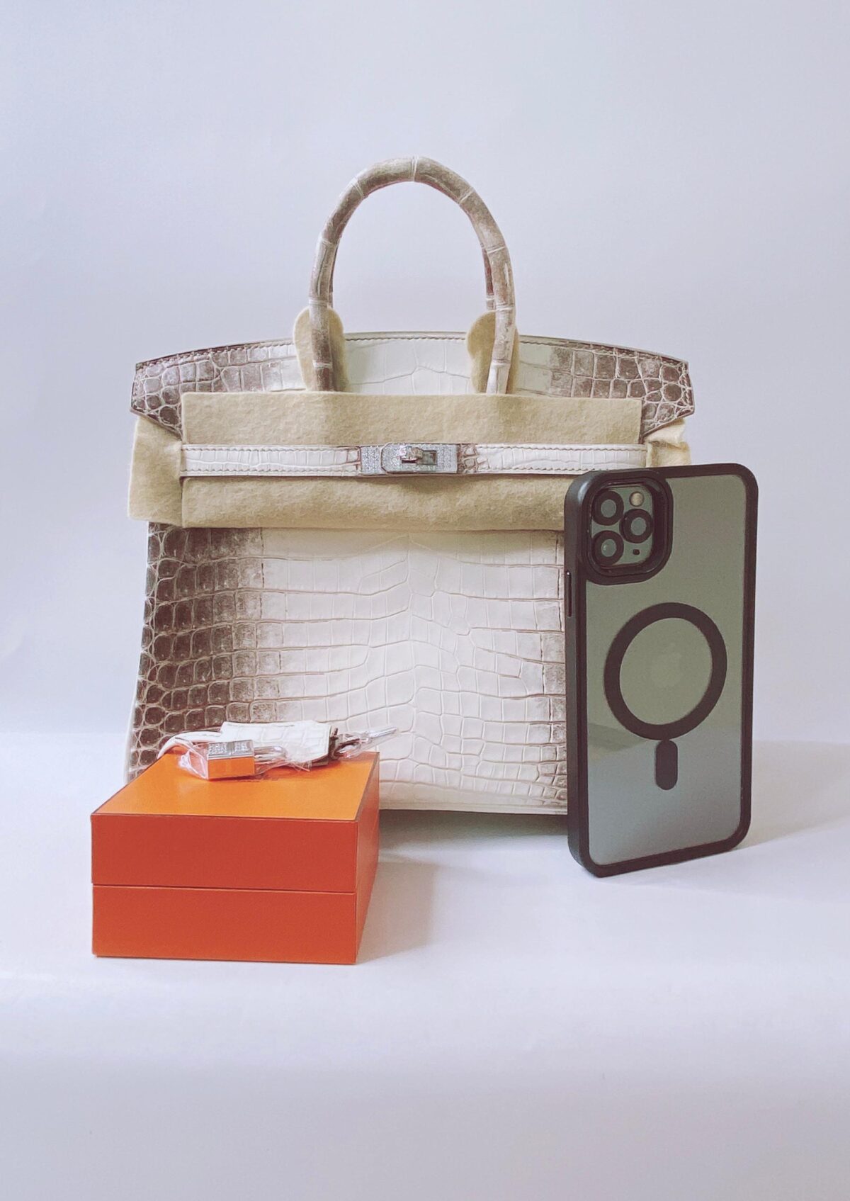 BIRKIN 25 HIMALAYA NILOTICUS CROCODILE 18K WHITE GOLD AND DIAMOND ENCRUSTED HARDWARE