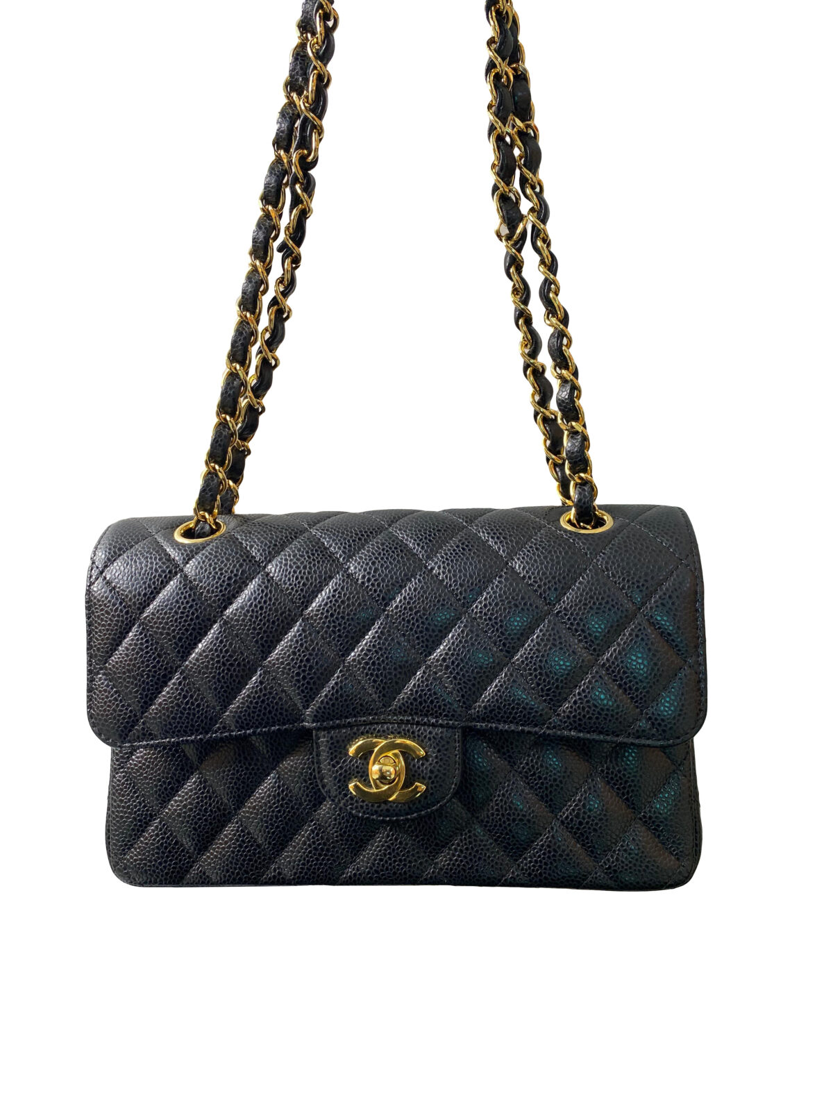 BLACK CAVIAR LEATHER SMALL CLASSIC DOUBLE FLAP HANDBAG