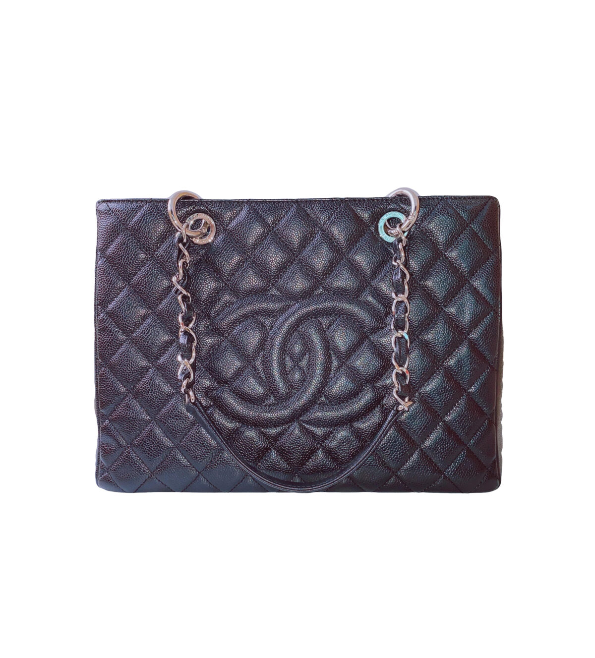 BLACK CAVIAR LEATHER GRAND SHOPPING TOTE BAG