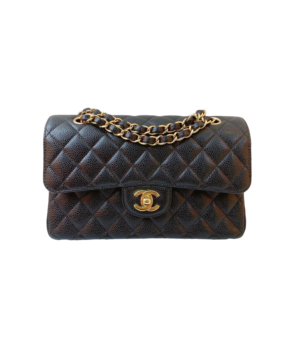 BLACK CAVIAR LEATHER SMALL CLASSIC DOUBLE FLAP HANDBAG