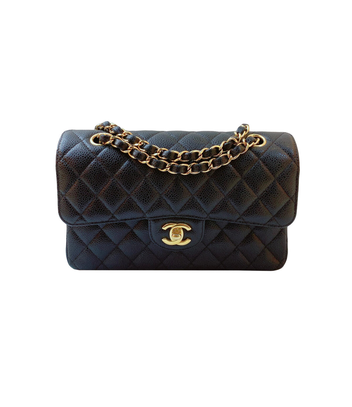 BLACK CAVIAR LEATHER SMALL CLASSIC DOUBLE FLAP HANDBAG