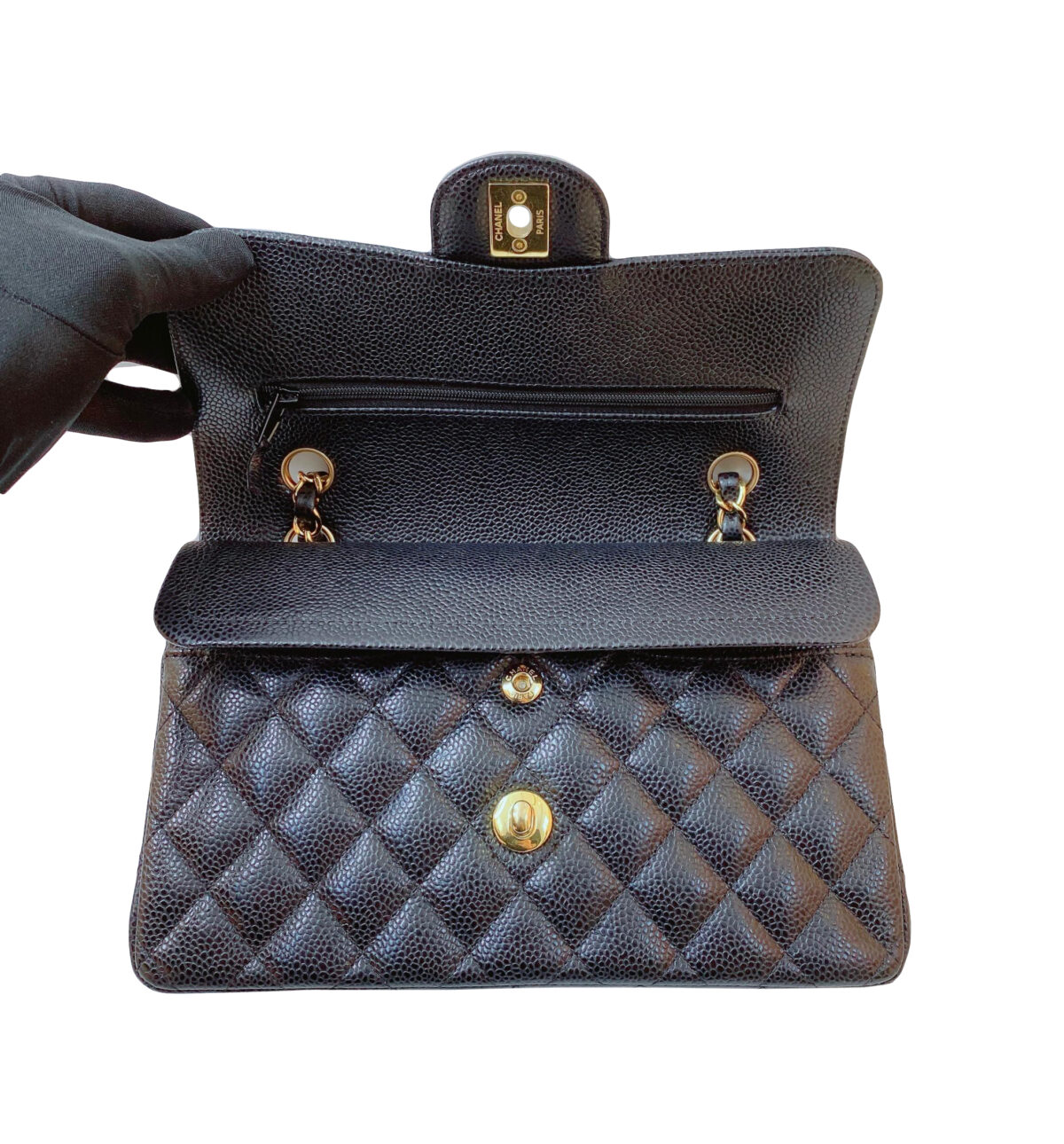 BLACK CAVIAR LEATHER SMALL CLASSIC DOUBLE FLAP HANDBAG
