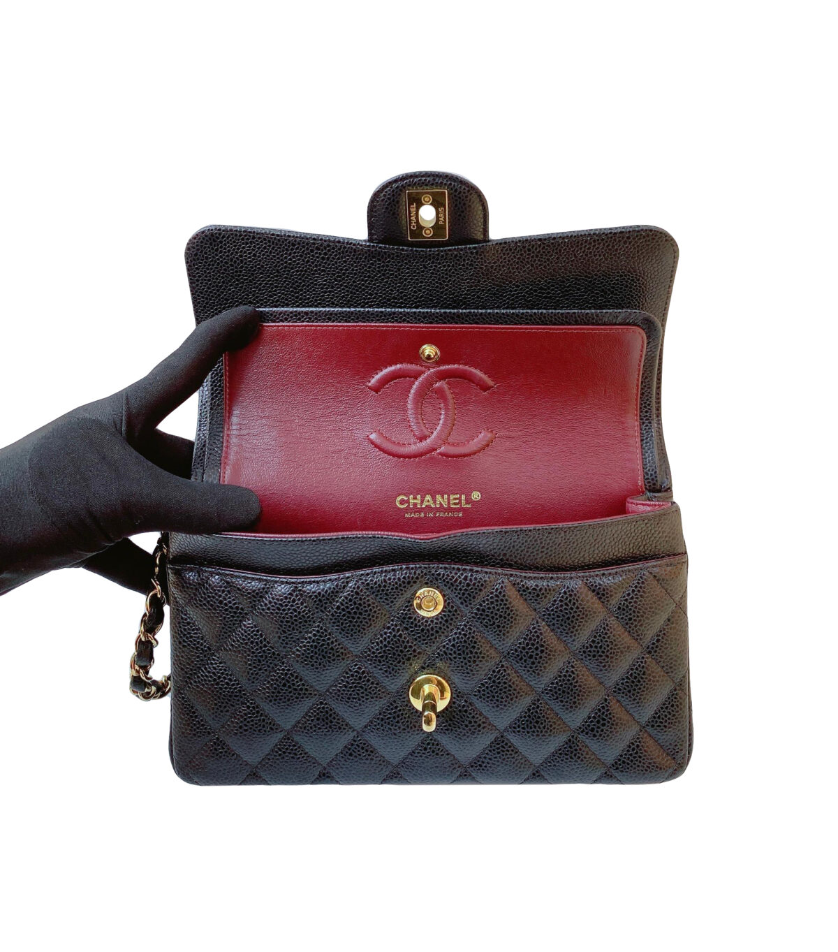 BLACK CAVIAR LEATHER SMALL CLASSIC DOUBLE FLAP HANDBAG