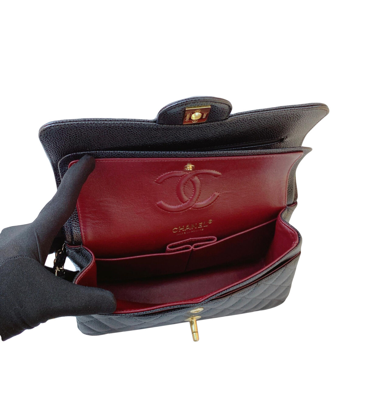 BLACK CAVIAR LEATHER SMALL CLASSIC DOUBLE FLAP HANDBAG
