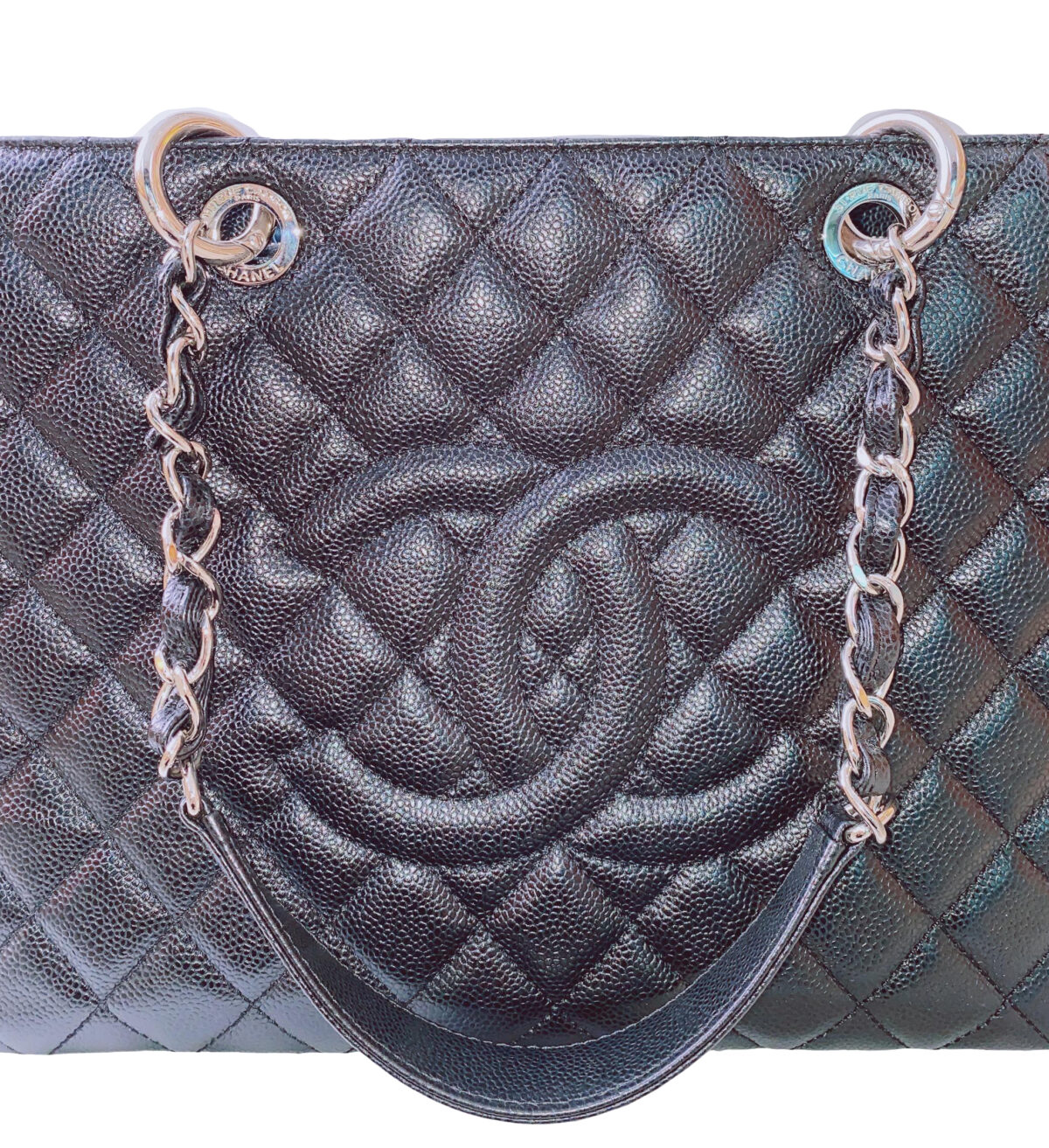 BLACK CAVIAR LEATHER GRAND SHOPPING TOTE BAG