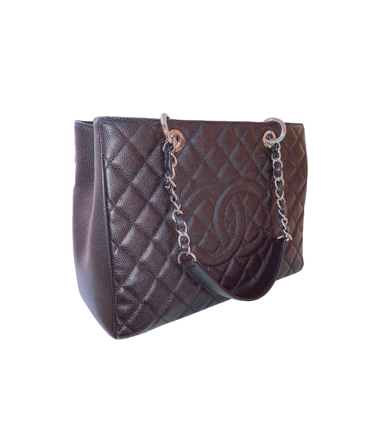 BLACK CAVIAR LEATHER GRAND SHOPPING TOTE BAG