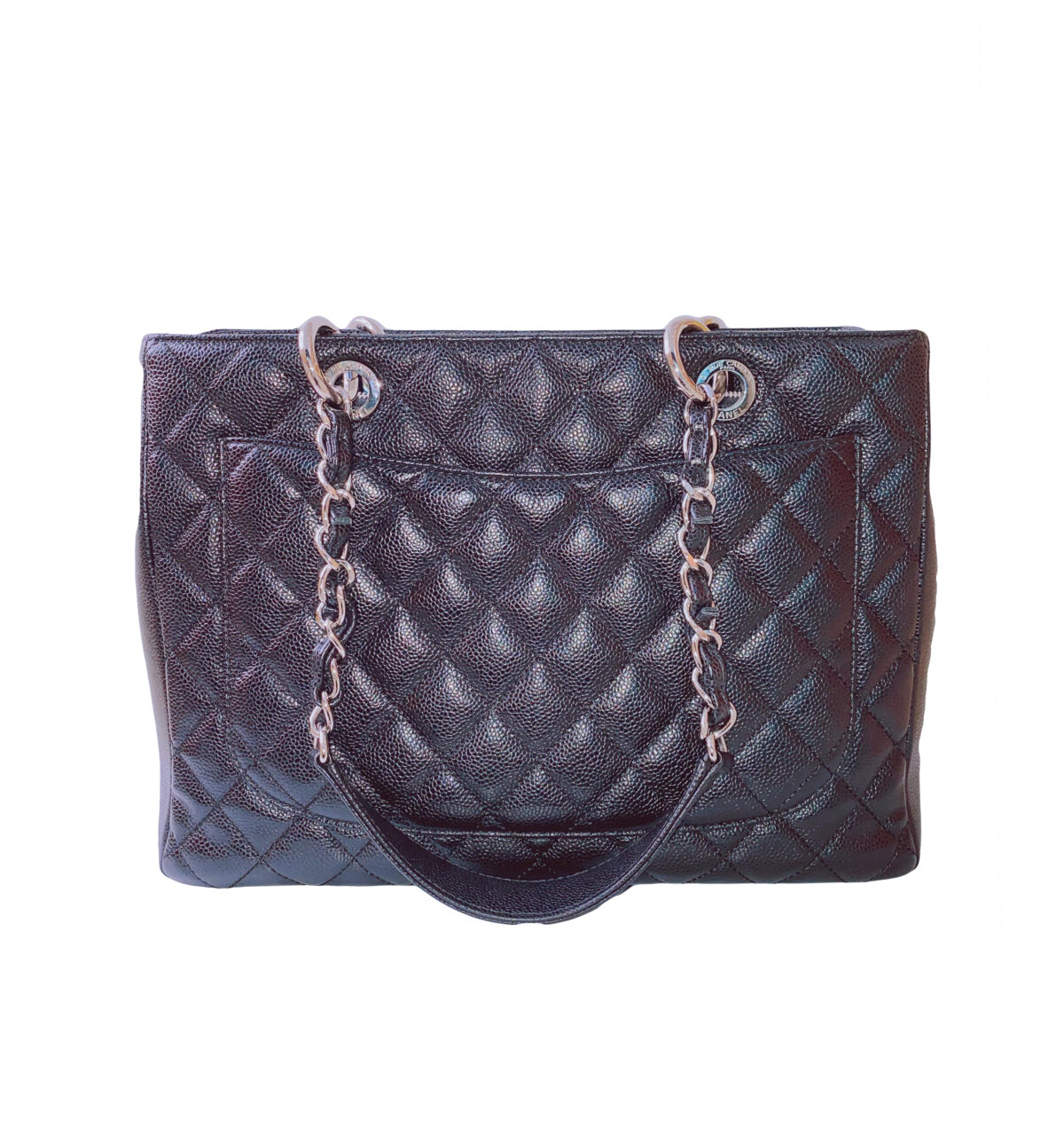 BLACK CAVIAR LEATHER GRAND SHOPPING TOTE BAG