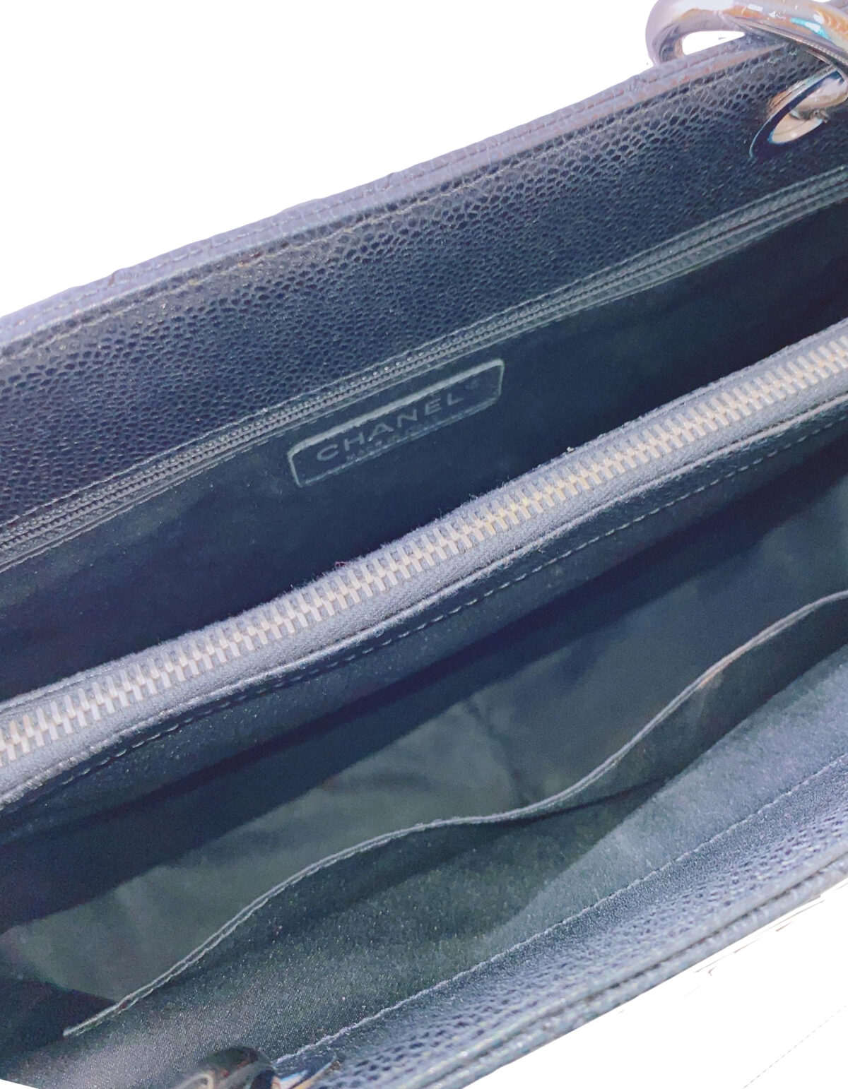 BLACK CAVIAR LEATHER GRAND SHOPPING TOTE BAG
