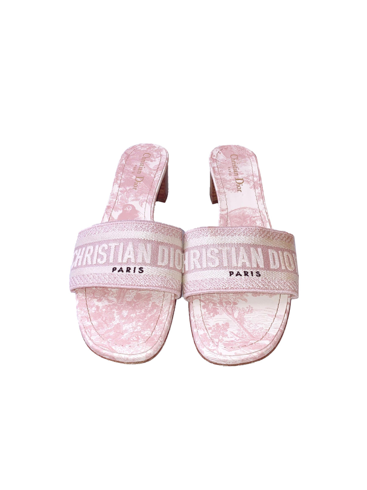 PINK/CREAM EMBROIDERED CANVAS DWAY SLIDE
