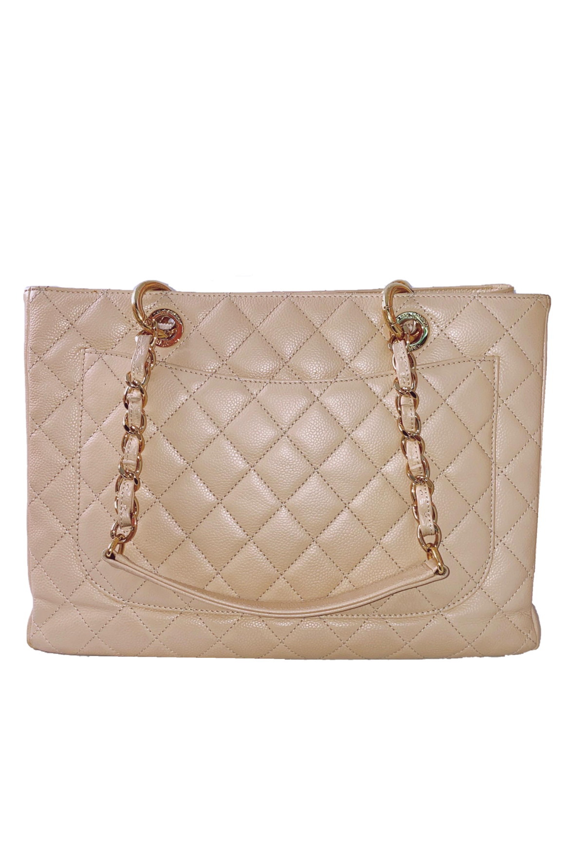 BEIGE CAVIAR LEATHER GRAND SHOPPING TOTE BAG