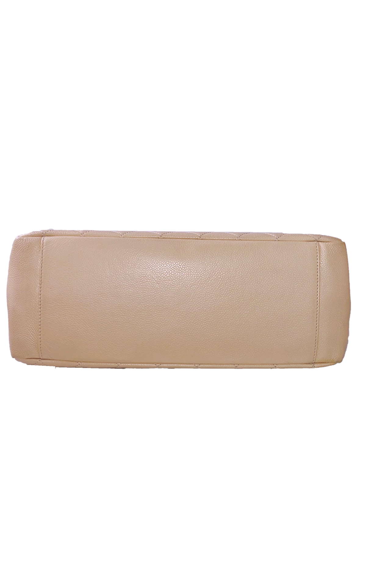 BEIGE CAVIAR LEATHER GRAND SHOPPING TOTE BAG