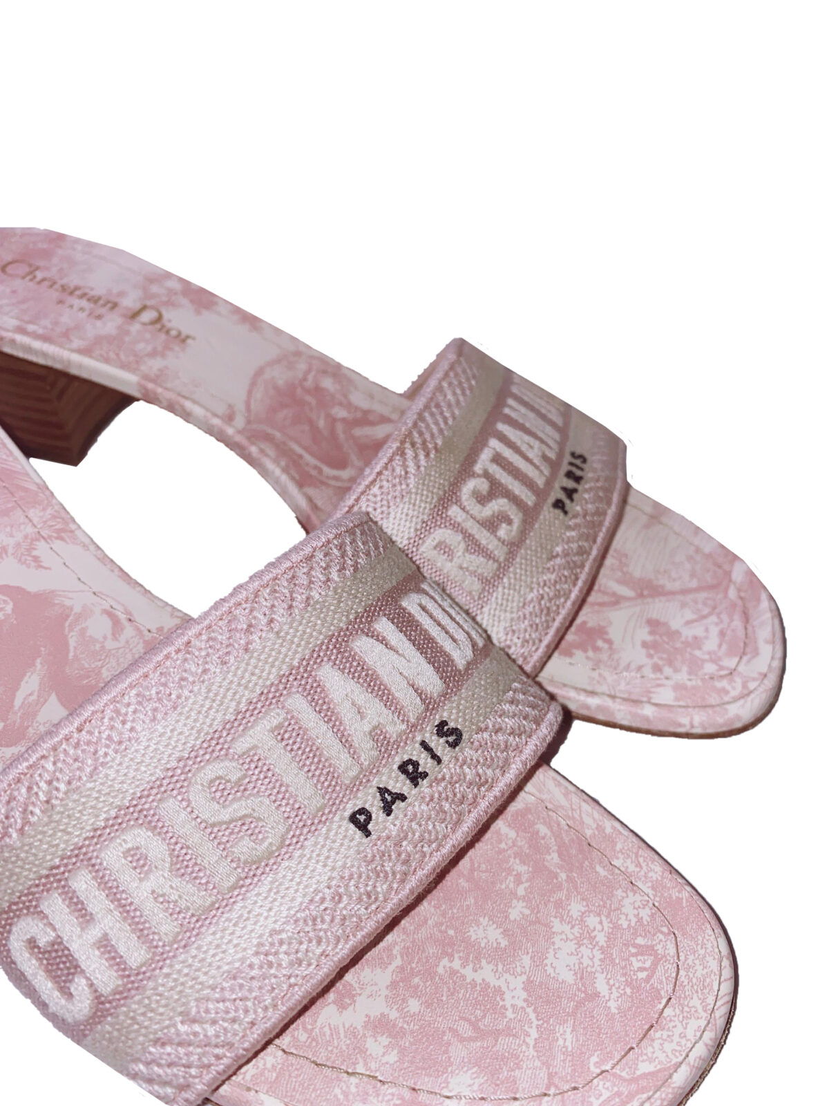 PINK/CREAM EMBROIDERED CANVAS DWAY SLIDE