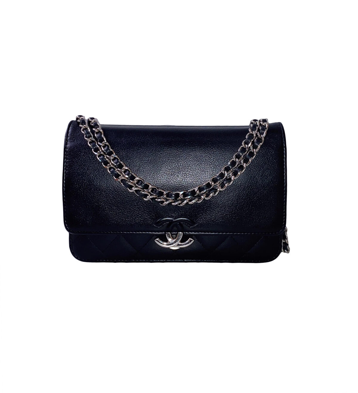 BLACK GRAINED CALFSKIN LEATHER URBAN COMPANION WALLET ON CHAIN