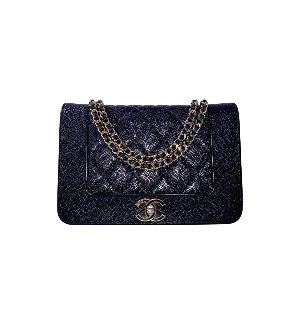 BLACK CAVIAR LEATHER VINTAGE MADEMOISELLE WALLET ON CHAIN